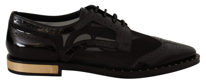 Dolce & Gabbana Black Leather Broques Sheer Wingtip Shoes #women, Black, Dolce & Gabbana, EU35/US4.5, EU37.5/US7, EU38.5/US8, EU38/US7.5, feed-agegroup-adult, feed-color-Black, feed-gender-female, Flat Shoes - Women - Shoes at SEYMAYKA