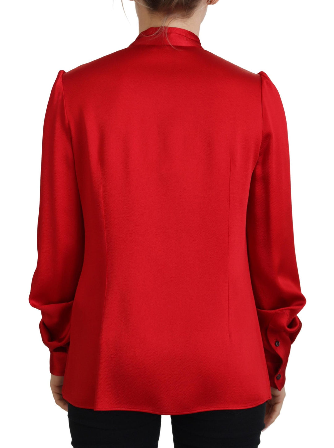 Dolce & Gabbana Red Ascot Collar Long Sleeves Blouse Top