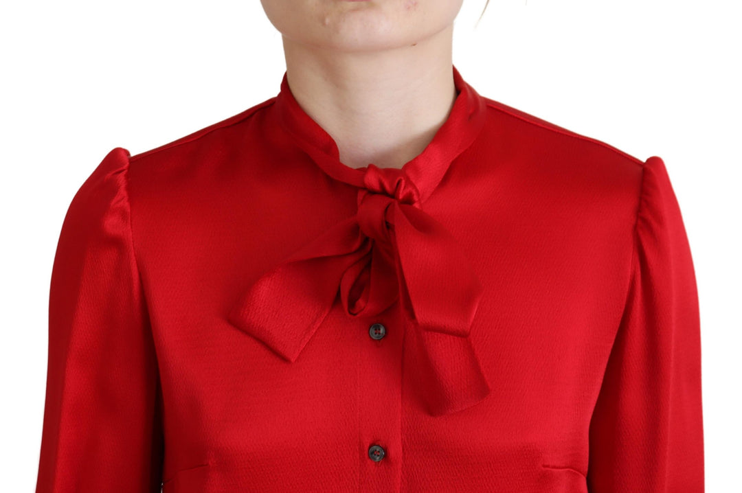 Dolce & Gabbana Red Ascot Collar Long Sleeves Blouse Top