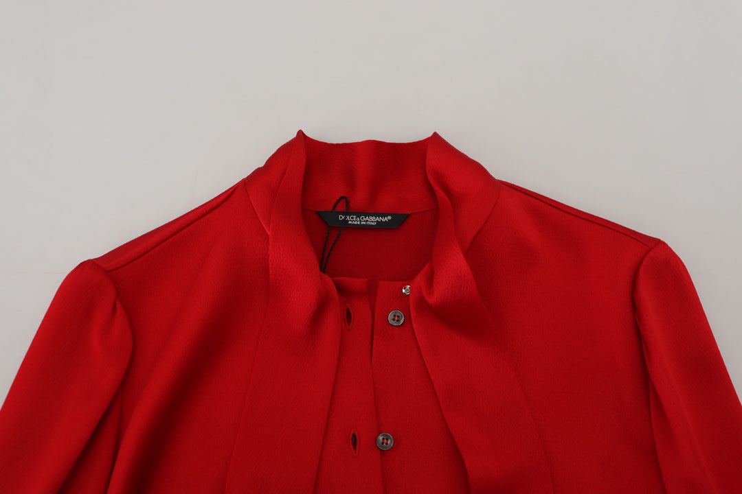 Dolce & Gabbana Red Ascot Collar Long Sleeves Blouse Top