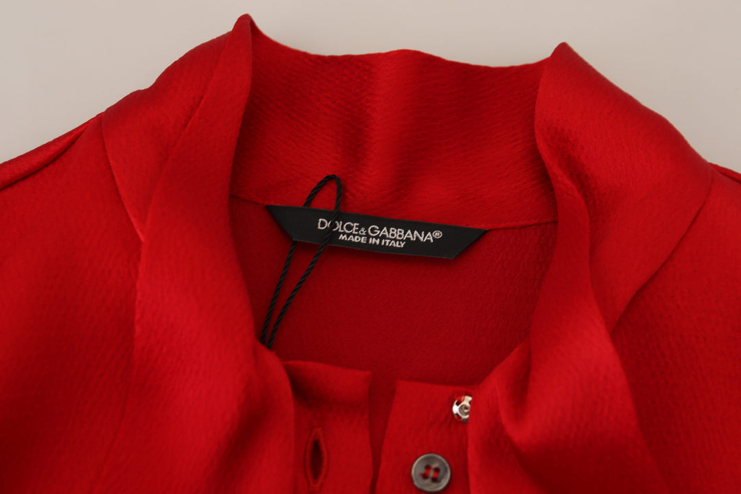 Dolce & Gabbana Red Ascot Collar Long Sleeves Blouse Top