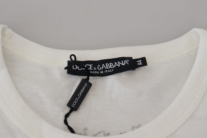 Dolce & Gabbana White DG Crown Floral Crewneck Men T-shirt