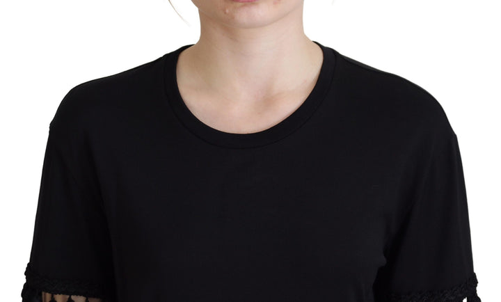 Dolce & Gabbana Black T-shirt Blouse Tassle Cotton Blouse