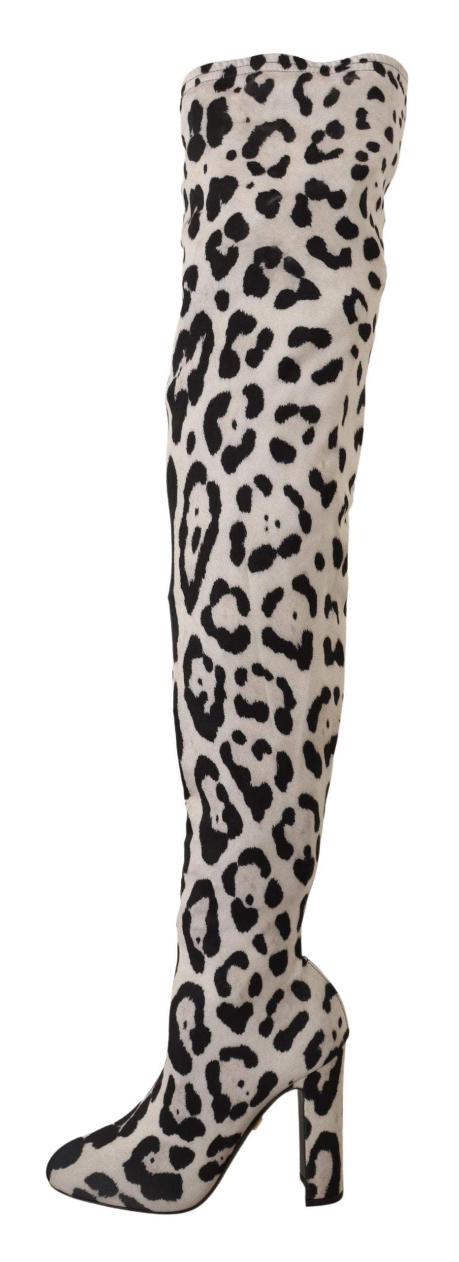 Dolce & Gabbana White Black Leopard Stretch Long Boots #women, Black/White, Boots - Women - Shoes, Dolce & Gabbana, EU36/US5.5, EU37/US6.5, EU38/US7.5, EU39/US8.5, EU40/US9.5, feed-agegroup-adult, feed-color-Black, feed-gender-female at SEYMAYKA