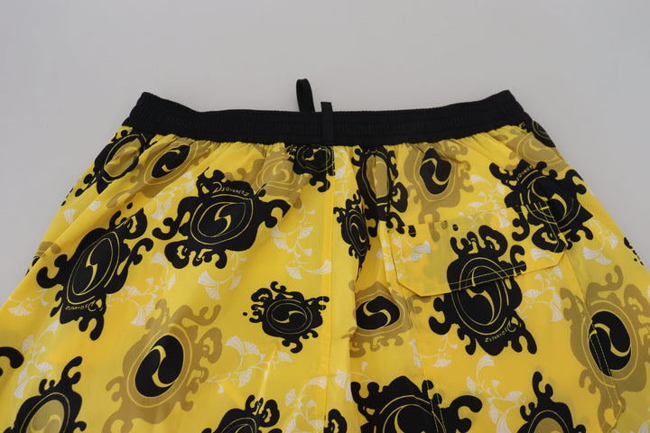 Dsquared² Yellow Black Printed Men Beachwear Shorts Swimwear