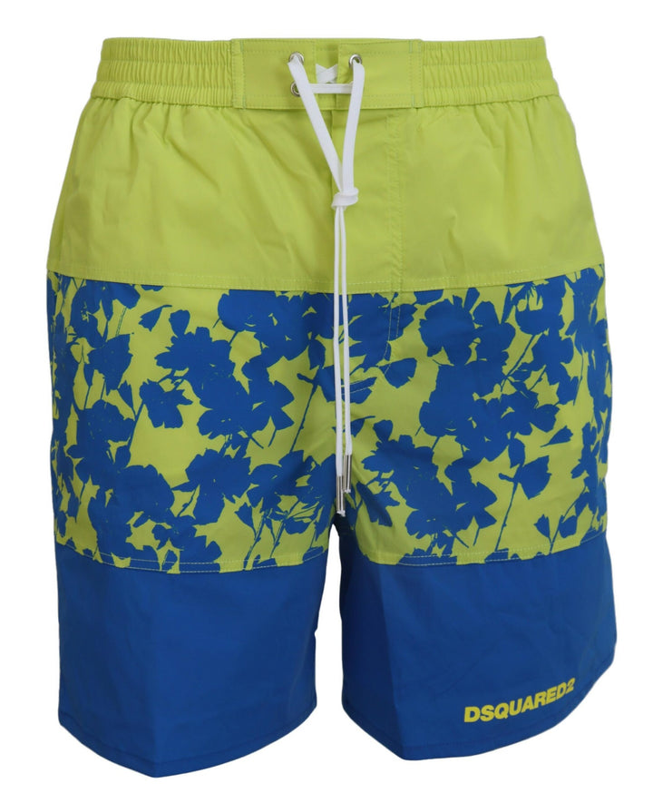 Dsquared² Blue Green Logo Print Men Beachwear Shorts Swimwear