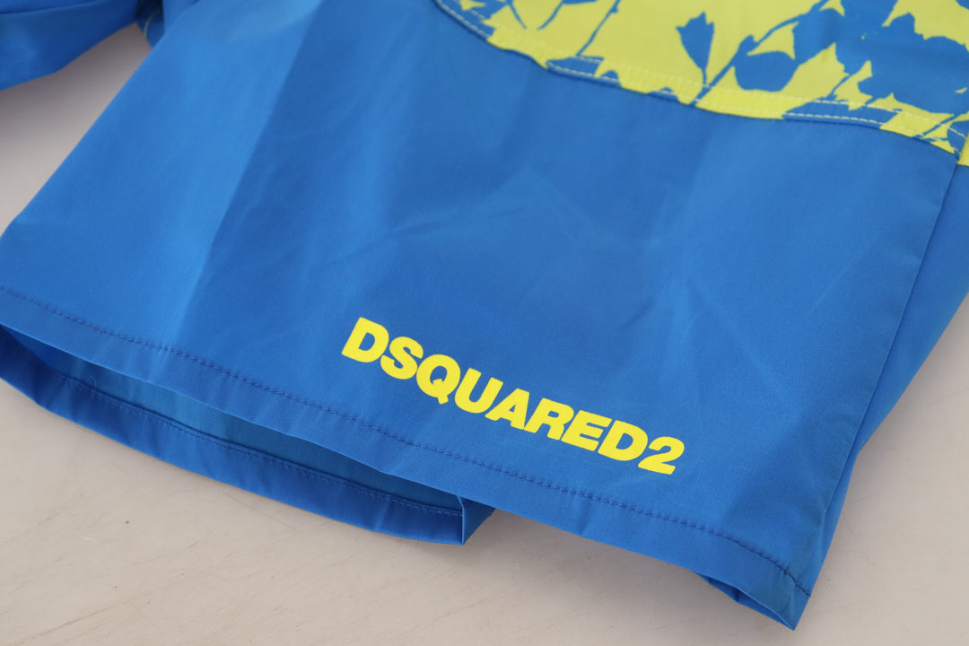 Dsquared² Blue Green Logo Print Men Beachwear Shorts Swimwear