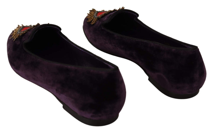 Dolce & Gabbana Purple Velvet DG Heart Loafers Flats Shoes #women, Dolce & Gabbana, EU35.5/US5, EU35/US4.5, EU36.5/US6, EU36/US5.5, EU37.5/US7, EU37/US6.5, feed-agegroup-adult, feed-color-Purple, feed-gender-female, Flat Shoes - Women - Shoes, Purple at SEYMAYKA