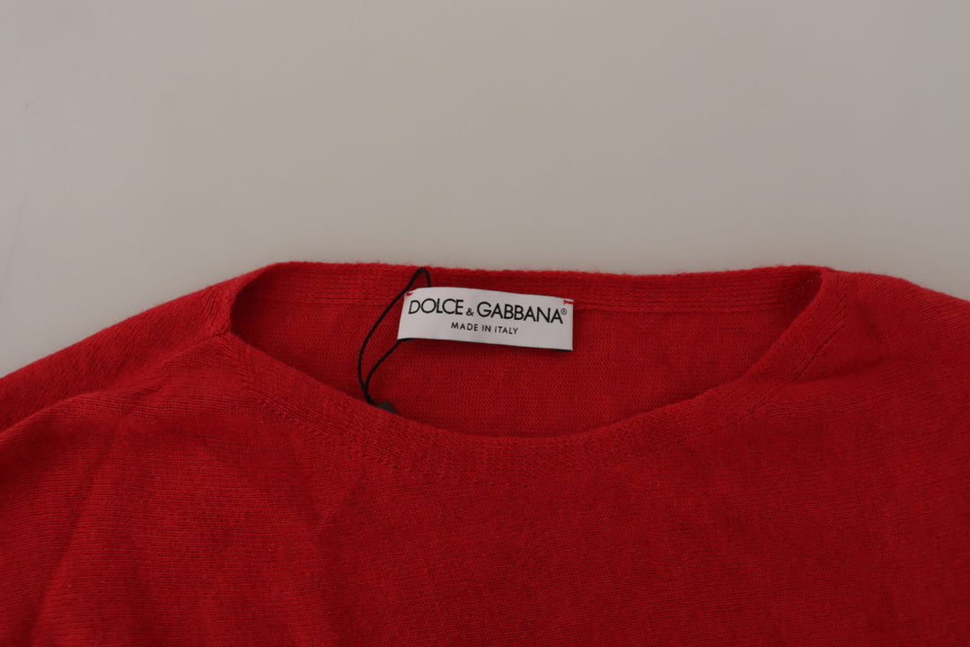 Dolce & Gabbana Red Wool Knit Round Neck Pullover Sweater