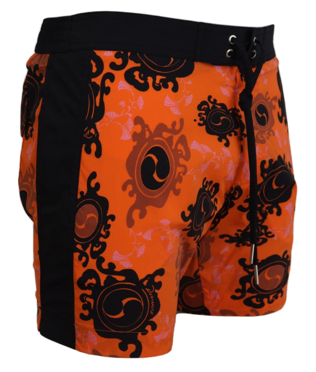 Dsquared² Orange Black Printed Men Beachwear Shorts Swimwear