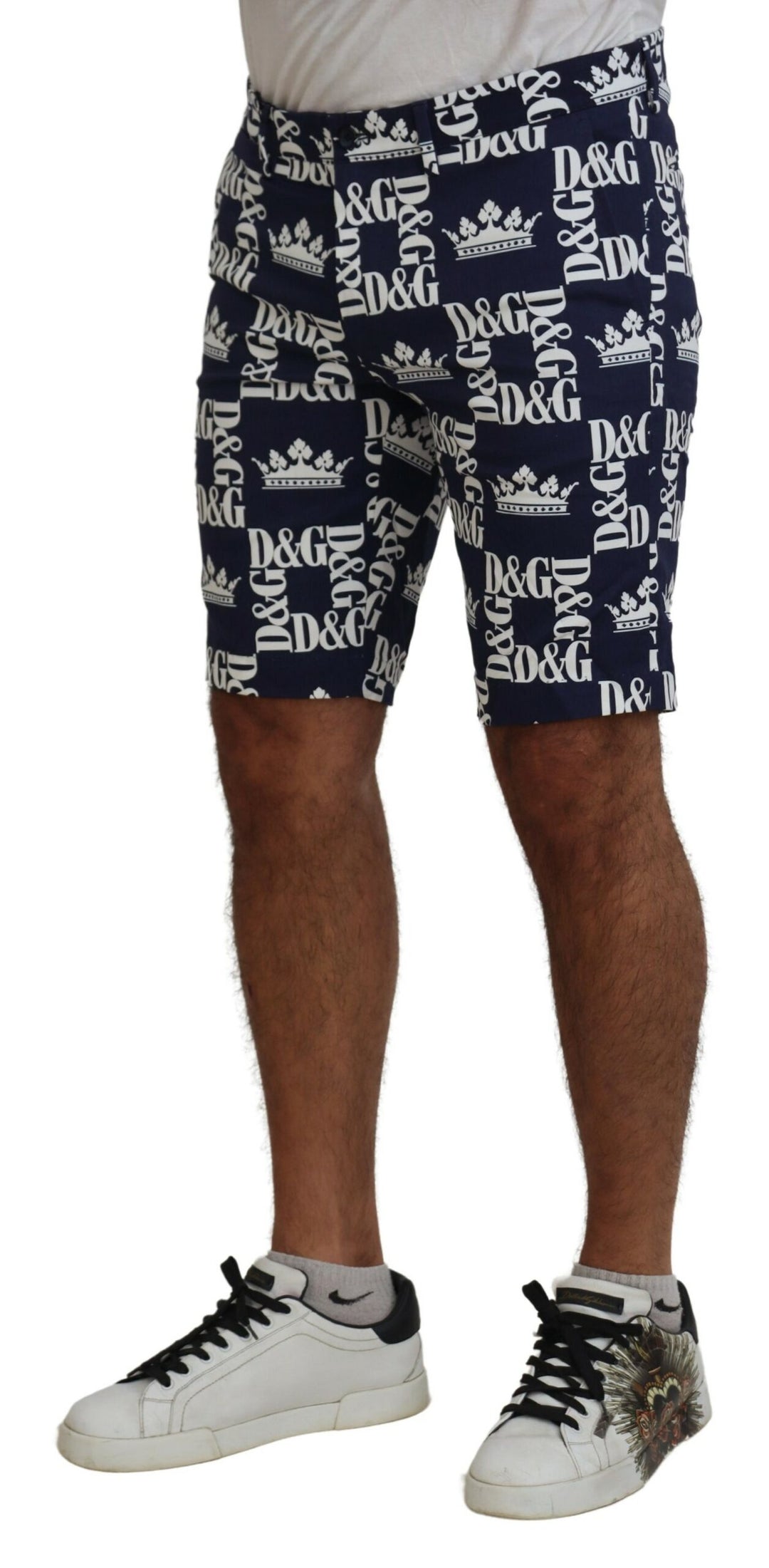 Dolce & gabbana Blue Logo Print Cotton Chinos Shorts