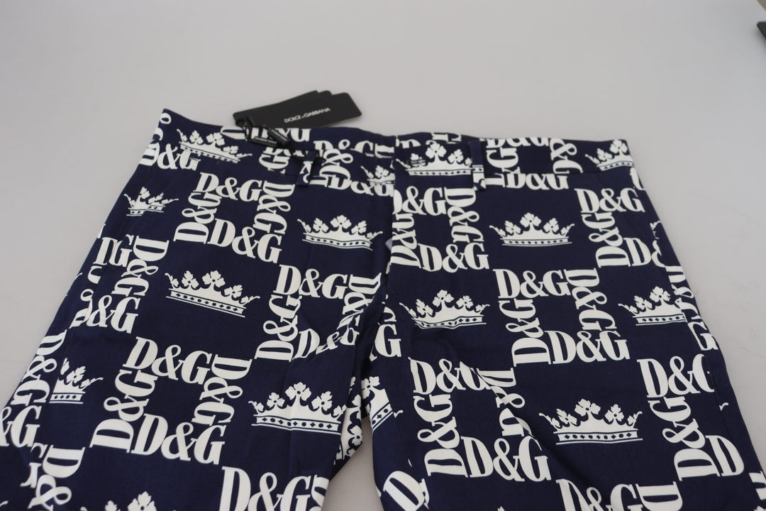 Dolce & gabbana Blue Logo Print Cotton Chinos Shorts