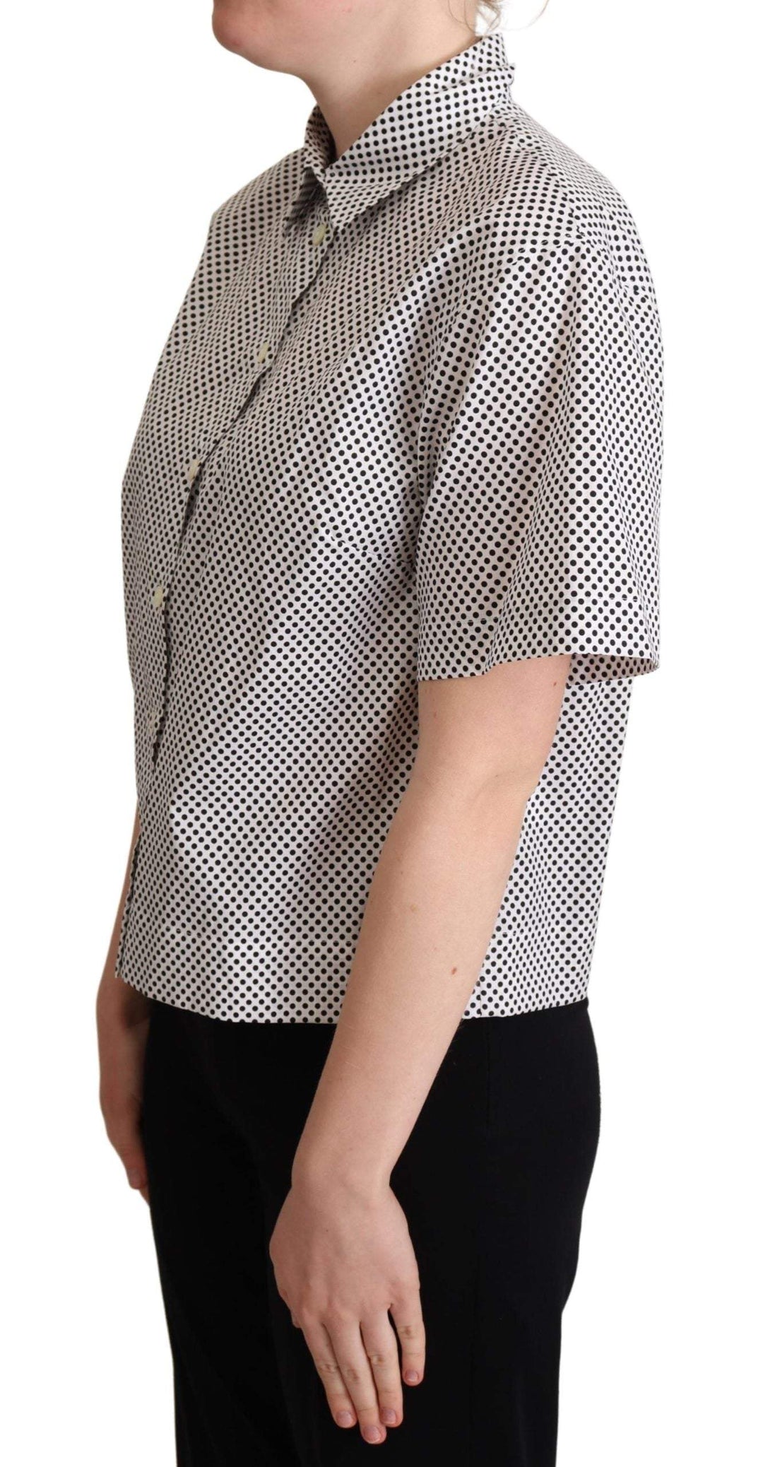 Dolce & Gabbana Black Polka Dot Collared Shirt White Black, Dolce & Gabbana, feed-agegroup-adult, feed-color-Black, feed-gender-female, IT42|M, Shirts - Women - Clothing at SEYMAYKA