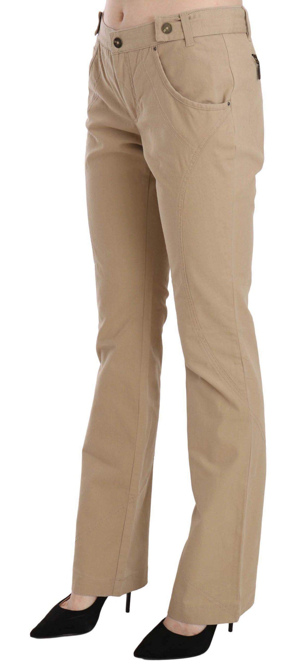 Just Cavalli  Cotton Mid Waist Straight Trousers Pants #women, Beige, Catch, feed-agegroup-adult, feed-color-beige, feed-gender-female, feed-size-IT46|XL, Gender_Women, IT44|L, IT46|XL, Jeans & Pants - Women - Clothing, Just Cavalli, Kogan, Women - New Arrivals at SEYMAYKA