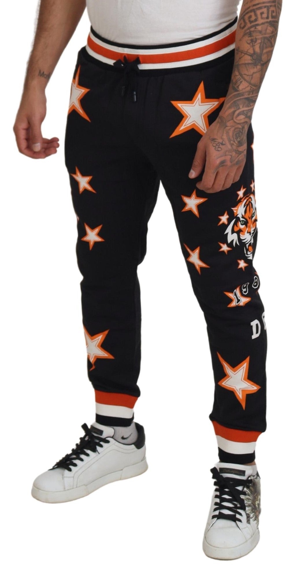 Dolce & Gabbana Black Orange Star Trousers Sport Pants