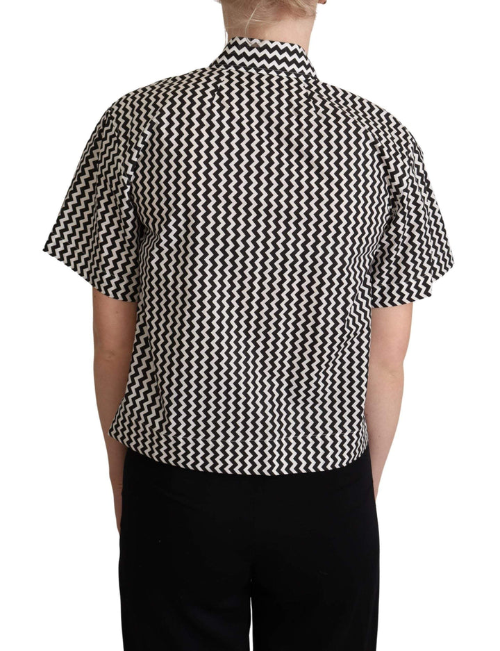 Dolce & Gabbana Black White Zigzag Collar Cotton Top Shirt Black, Dolce & Gabbana, feed-agegroup-adult, feed-color-Black, feed-gender-female, IT38|XS, IT40|S, IT42|M, IT44|L, IT46|XL, Shirts - Women - Clothing at SEYMAYKA