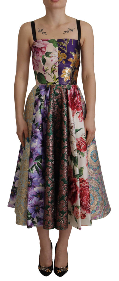Dolce & Gabbana Pachwork Print Floral Jaquard Silk Midi  Dress
