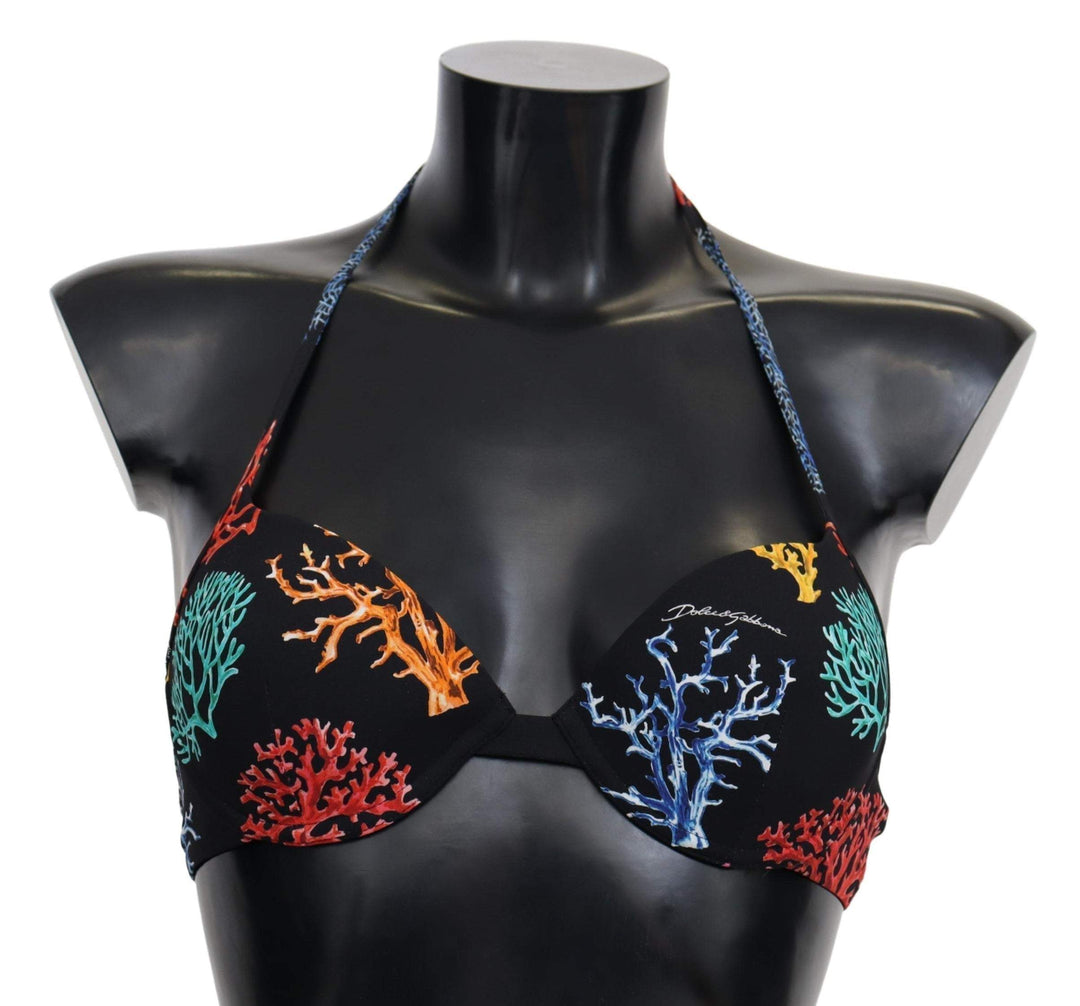 Dolce & Gabbana Black Corals Print Women Beachwear Bikini Tops #women, Black, Dolce & Gabbana, feed-agegroup-adult, feed-color-black, feed-gender-female, IT1 | XS, Swimwear - Women - Clothing, Women - New Arrivals at SEYMAYKA