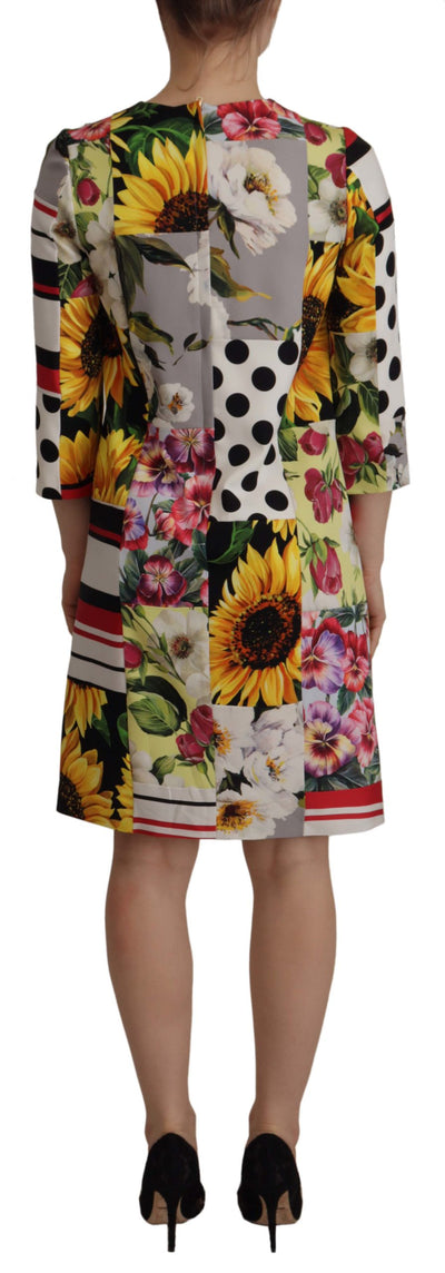 Dolce & Gabbana Charmeuse Floral Sheath Jaquard Pachwork Dress