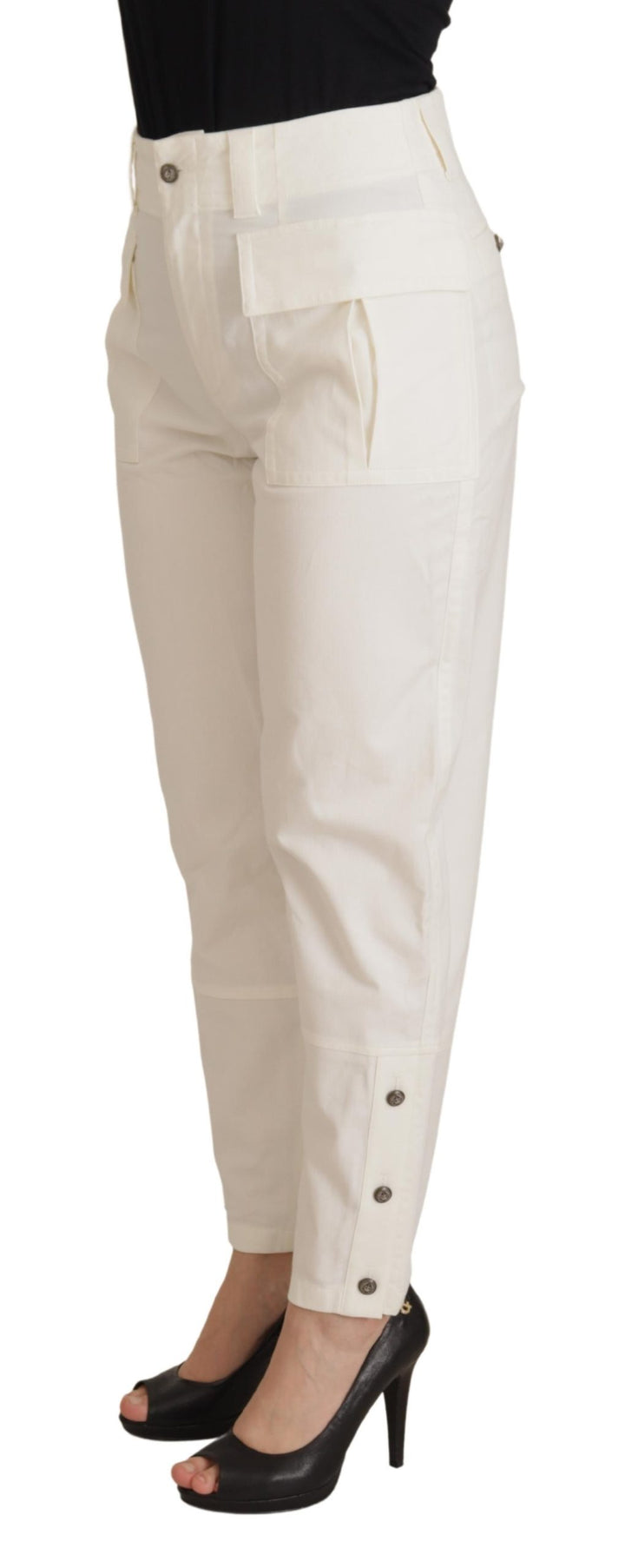 Dolce & Gabbana White High Waist Tapered  Cotton Pants