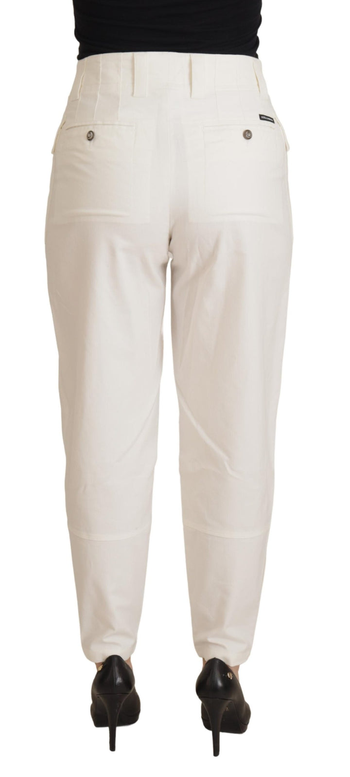 Dolce & Gabbana White High Waist Tapered  Cotton Pants