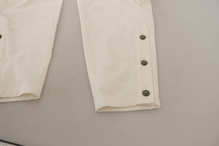 Dolce & Gabbana White High Waist Tapered  Cotton Pants