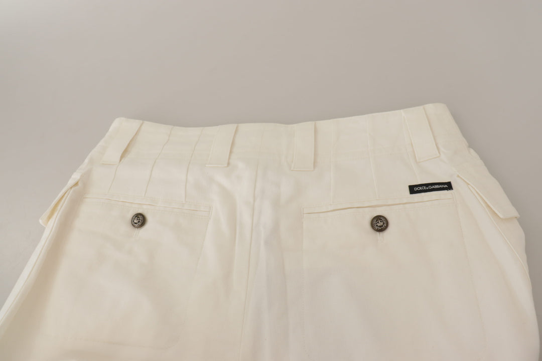 Dolce & Gabbana White High Waist Tapered  Cotton Pants