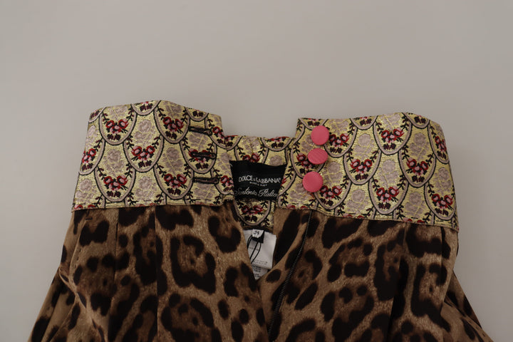 Dolce & Gabbana Brown Leopard Gold Jacquard High Waist Pants