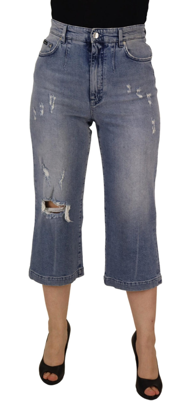 Dolce & Gabbana Blue Washed High Waist Cropped Denim Jeans