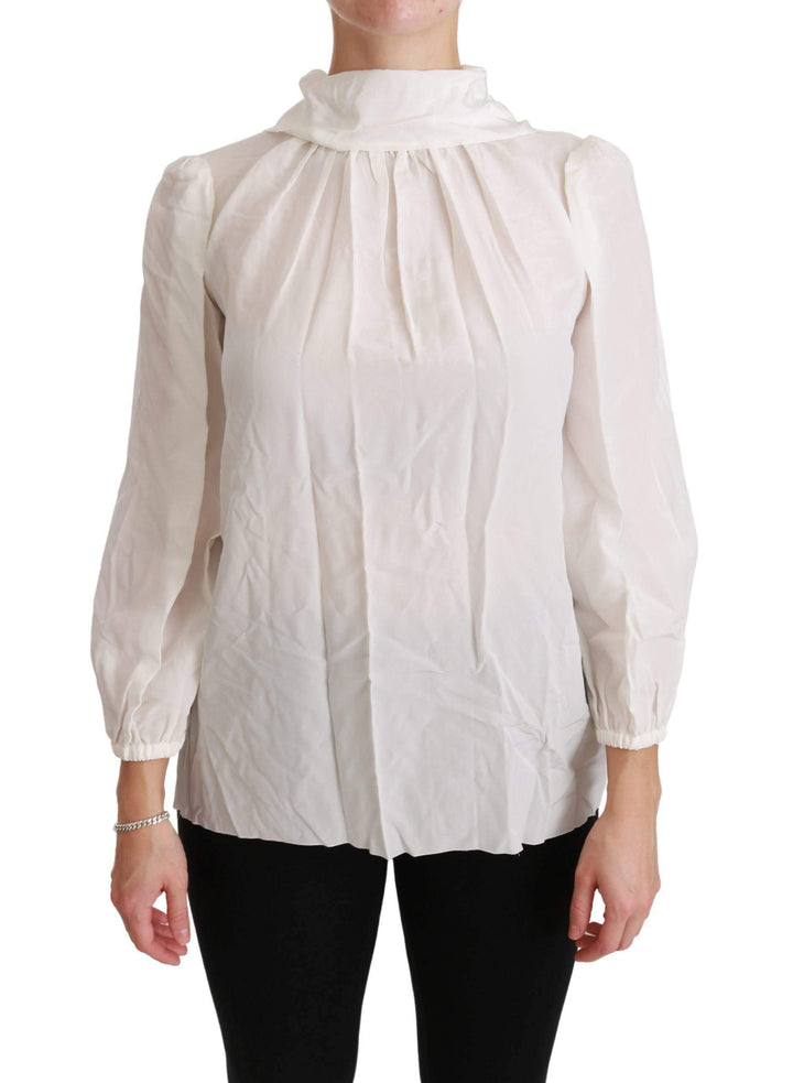 Dolce & Gabbana  White Turtle Neck Blouse Shirt Silk Top #women, Brand_Dolce & Gabbana, Catch, Dolce & Gabbana, feed-agegroup-adult, feed-color-white, feed-gender-female, feed-size-IT38|XS, Gender_Women, IT38|XS, Kogan, Tops & T-Shirts - Women - Clothing, White, Women - New Arrivals at SEYMAYKA