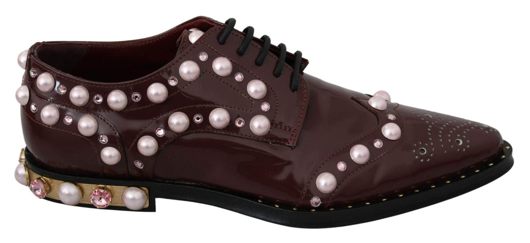 Dolce & Gabbana  Bordeaux Leather Crystal Pearls Formal Shoes #women, Bordeaux, Brand_Dolce & Gabbana, Catch, Category_Shoes, Dolce & Gabbana, EU39/US6, feed-agegroup-adult, feed-color-bordeaux, feed-gender-female, feed-size-US6, Flat Shoes - Women - Shoes, Gender_Women, Kogan, Shoes - New Arrivals at SEYMAYKA