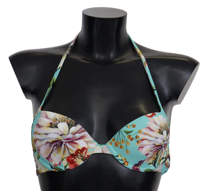 Dolce & Gabbana Mint Green Floral Print Beachwear Bikini Tops #women, Dolce & Gabbana, feed-agegroup-adult, feed-color-green, feed-gender-female, Green, IT1 | XS, Swimwear - Women - Clothing, Women - New Arrivals at SEYMAYKA