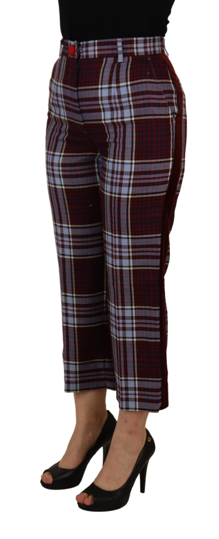 Dolce & Gabbana Gray Checked High Waist Cropped Trouser Pants