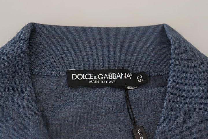 Dolce & Gabbana Blue Silk Collar Polo Pullover Sweater
