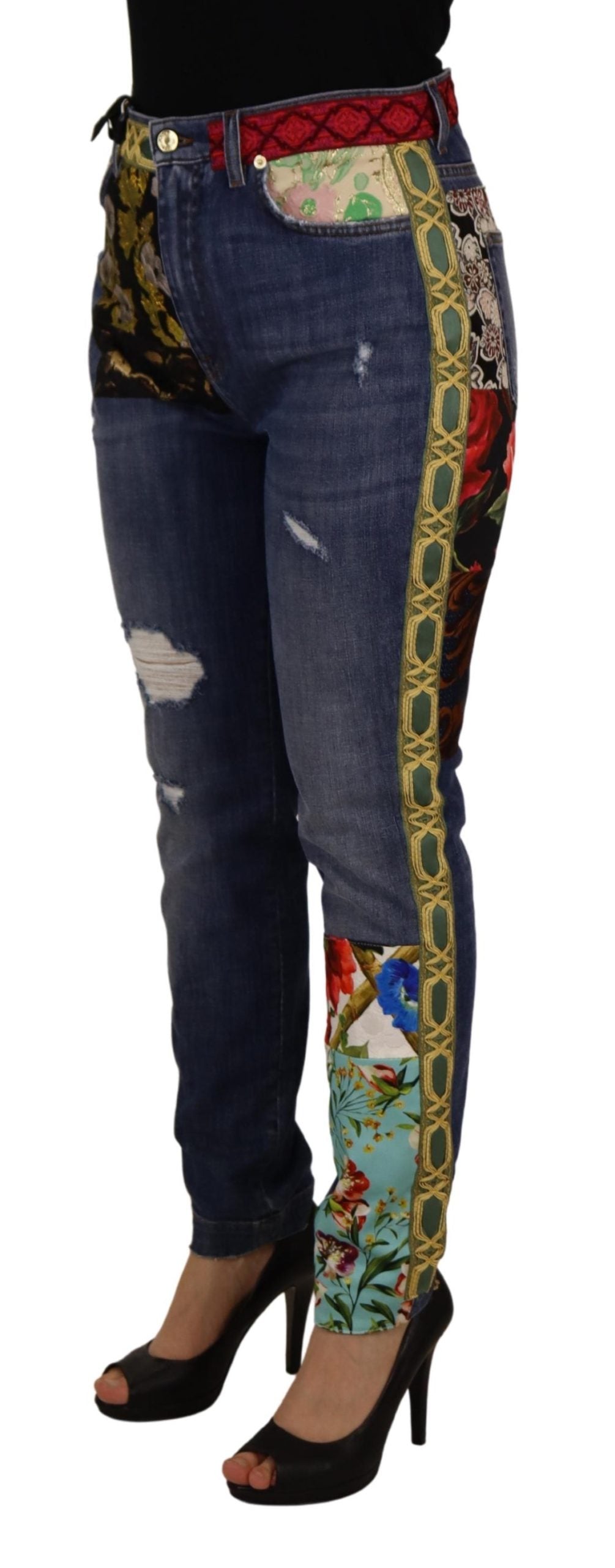 Dolce & Gabbana Blue Patchwork High Waist Denim Jeans