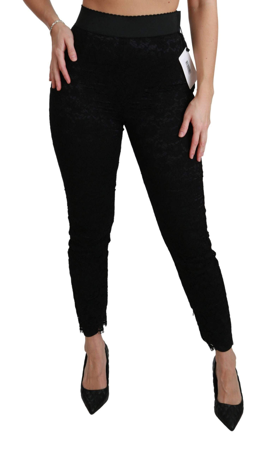 Dolce & Gabbana  Black Lace Skinny High Waist Cotton Pants #women, Black, Brand_Dolce & Gabbana, Catch, Dolce & Gabbana, feed-agegroup-adult, feed-color-black, feed-gender-female, feed-size-IT38|XS, Gender_Women, IT38|XS, Jeans & Pants - Women - Clothing, Kogan, Women - New Arrivals at SEYMAYKA