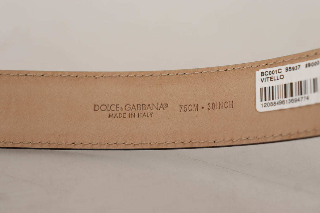 Dolce & Gabbana Black Calf Leather Brown Backend Metal Buckle Belt