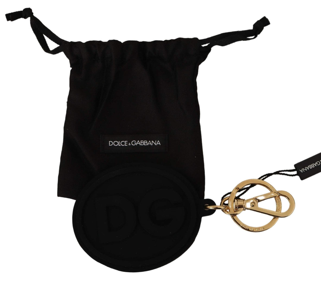 Dolce & Gabbana Black Rubber DG Logo Gold Brass Metal Keyring Keychain #men, Black, Dolce & Gabbana, feed-agegroup-adult, feed-color-Black, feed-gender-male, Keychains - Men - Accessories at SEYMAYKA