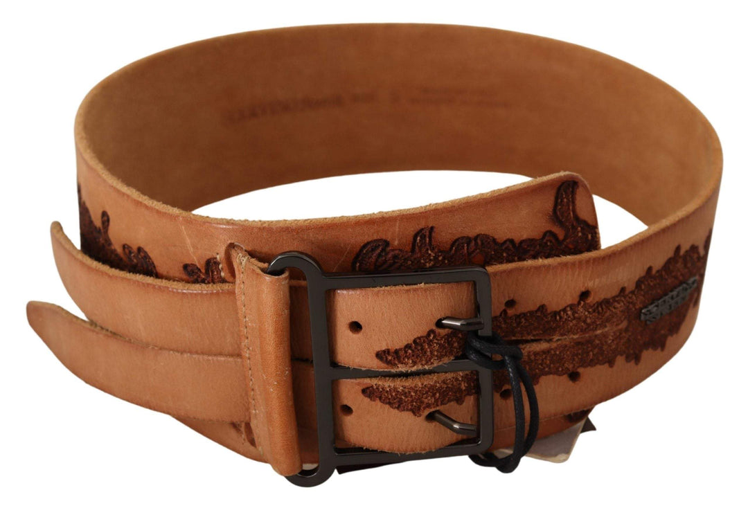 Scervino Street Brown Genuine Leather Black Logo Buckle Belt 75 cm / 30 Inches, Belts - Women - Accessories, Brown, feed-agegroup-adult, feed-color-Brown, feed-gender-female, Scervino Street at SEYMAYKA