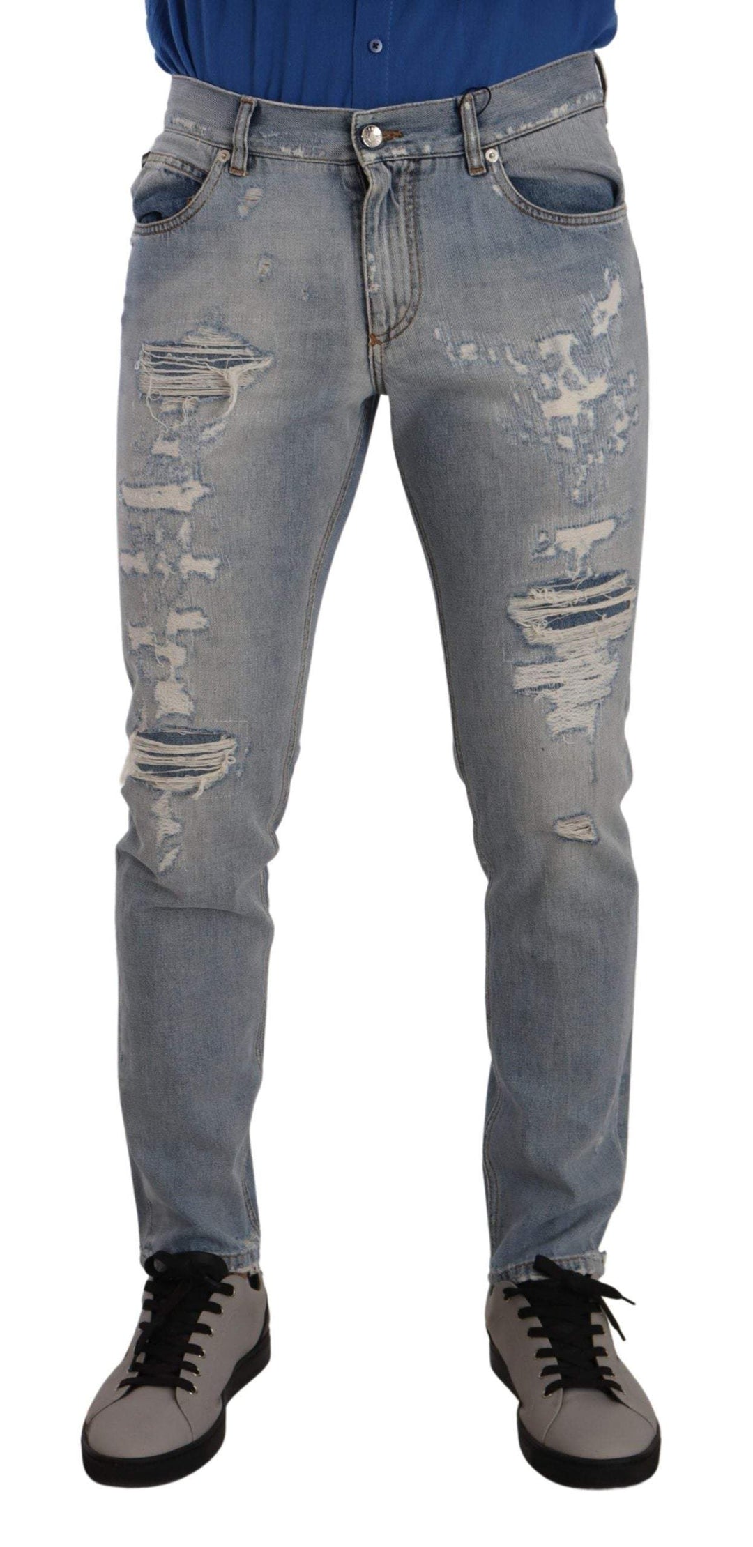 Dolce & Gabbana Light Blue Tattered Cotton Regular Denim Jeans #men, Blue, Dolce & Gabbana, feed-1, IT48 | M, Jeans & Pants - Men - Clothing at SEYMAYKA