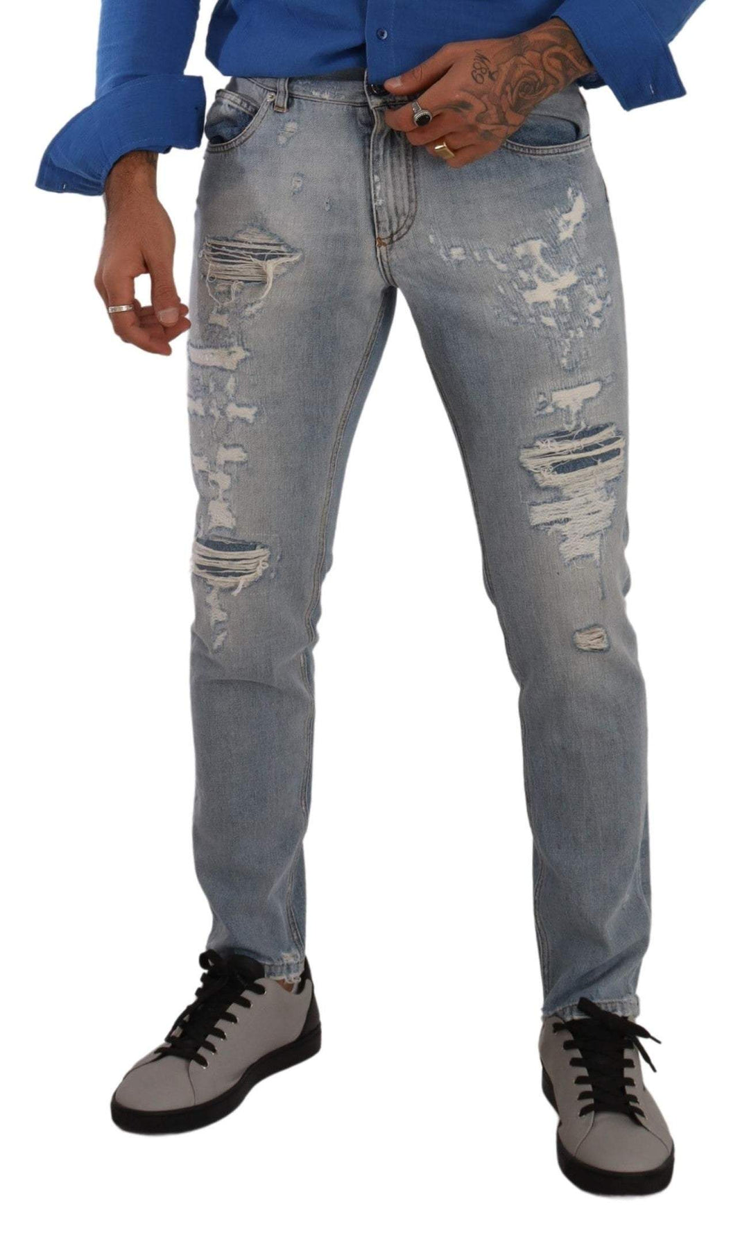 Dolce & Gabbana Light Blue Tattered Cotton Regular Denim Jeans #men, Blue, Dolce & Gabbana, feed-1, IT48 | M, Jeans & Pants - Men - Clothing at SEYMAYKA