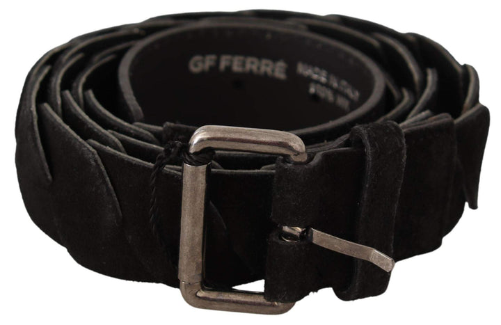 GF Ferre Black WX Silver Tone Buckle Waist Belt #men, 100 cm / 40 Inches, Belts - Men - Accessories, Black, feed-agegroup-adult, feed-color-Black, feed-gender-male, GF Ferre at SEYMAYKA