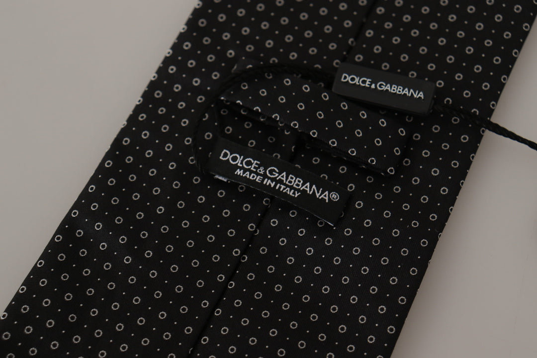 Dolce & Gabbana White Black Polka Dots Necktie Accessory 100% Silk Tie