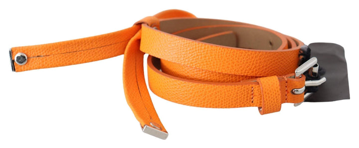 Scervino Street Orange Tangerine Leather Slim Silver Metal Buckle Belt #women, 80 cm / 32 Inches, Accessories - New Arrivals, Belts - Women - Accessories, feed-agegroup-adult, feed-color-orange, feed-gender-female, Orange, Scervino Street at SEYMAYKA