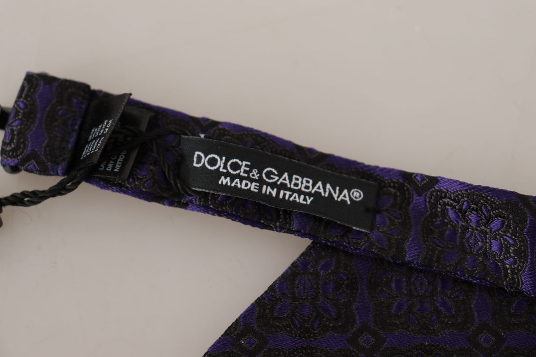 Dolce & Gabbana Blue Geometric Silk Adjustable Neck Papillon Tie