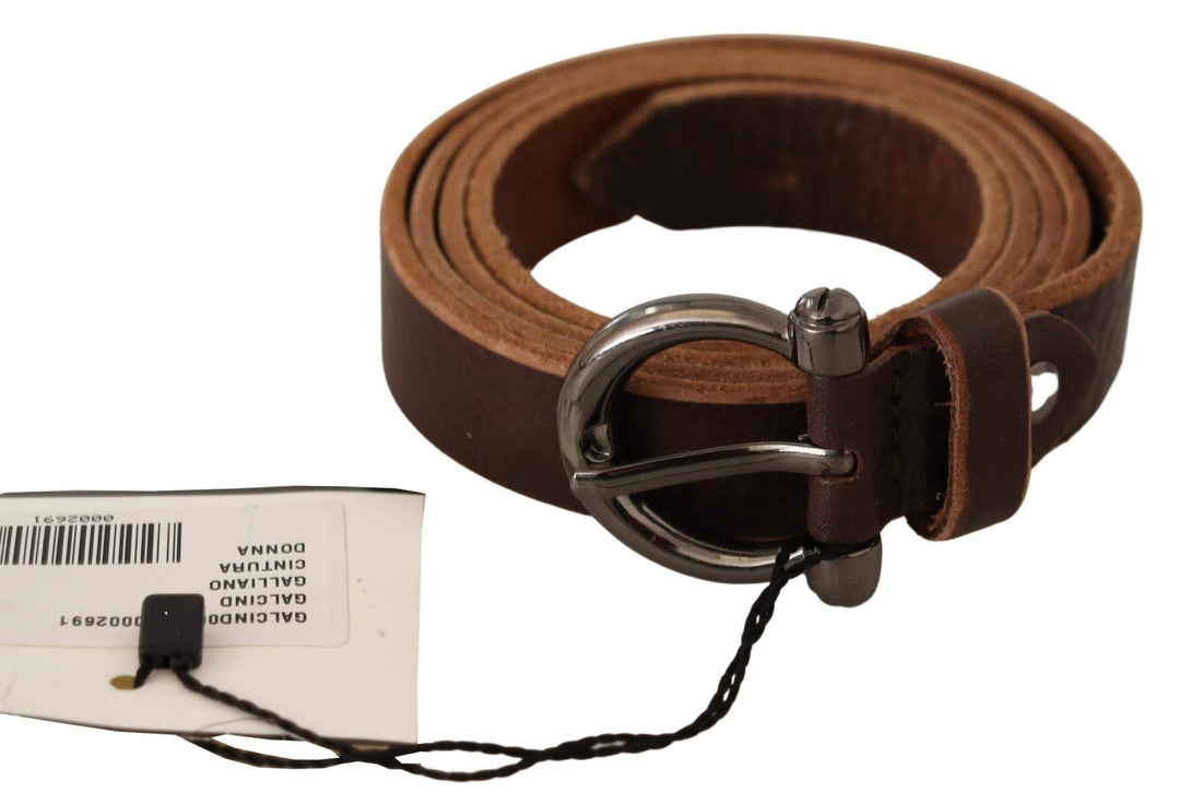 John Galliano Brown Leather Logo Design Round Buckle Waist Belt 85 cm / 34 Inches, Belts - Women - Accessories, Brown, feed-1, John Galliano at SEYMAYKA