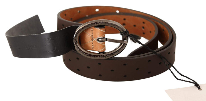 Costume National Belt Brown WX Silver Buckle Holes Belt 85 cm / 34 Inches, Belts - Women - Accessories, Brown, Costume National, feed-agegroup-adult, feed-color-Brown, feed-gender-female at SEYMAYKA