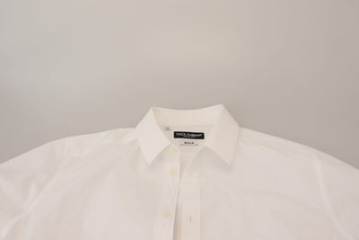 Dolce & Gabbana White Cotton Slim Fit Formal Dress GOLD Shirt