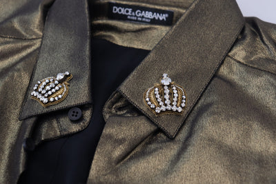 Dolce & Gabbana Metallic Gold DG Embroidered Crown Silk Shirt