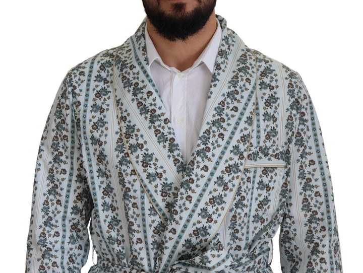 Dolce & Gabbana Blue Floral Cotton Robe Coat Jacket